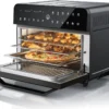Friteuse à air chaud Arendo 1800 W, mini-four, 25 L, acier inoxydable, four à pizza, 4 niveaux, mini-four à convection, minuterie, 12 programmes, cuisson, déshydratation, friture, sans huile, noir