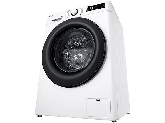 Lave-linge séchant LG AI DD D4R3009NSWB, chargement frontal, capacité de lavage 9 kg, capacité de séchage 6 kg, 12 programmes, profondeur 56,5 cm, blanc, classe énergétique A + lot de 4 pieds anti-vibrations KOENIC pour lave-linge + désodorisant d'intérieur MELICONI ECO PARFUM FRESH MUSK