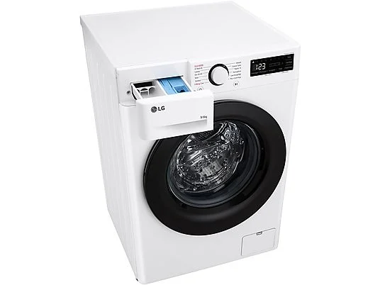 Lave-linge séchant LG AI DD D4R3009NSWB, chargement frontal, capacité de lavage 9 kg, capacité de séchage 6 kg, 12 programmes, profondeur 56,5 cm, blanc, classe énergétique A + lot de 4 pieds anti-vibrations KOENIC pour lave-linge + désodorisant d'intérieur MELICONI ECO PARFUM FRESH MUSK