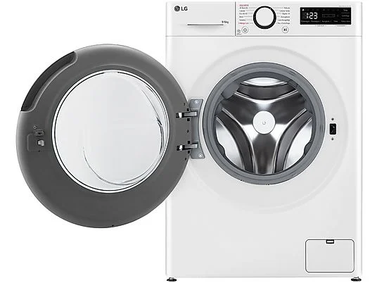 Lave-linge séchant LG AI DD D4R3009NSWB, chargement frontal, capacité de lavage 9 kg, capacité de séchage 6 kg, 12 programmes, profondeur 56,5 cm, blanc, classe énergétique A + lot de 4 pieds anti-vibrations KOENIC pour lave-linge + désodorisant d'intérieur MELICONI ECO PARFUM FRESH MUSK