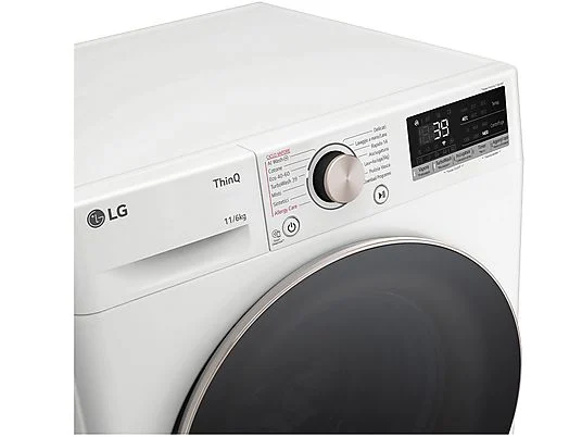Lave-linge séchant LG AI DD D4R7011TSWG, chargement frontal, capacité de lavage 11 kg, capacité de séchage 6 kg, 13 programmes, profondeur 56,5 cm, blanc, classe énergétique A + lot de 4 pieds anti-vibrations KOENIC pour lave-linge + désodorisant d'intérieur MELICONI ECO PARFUM FRESH MUSK