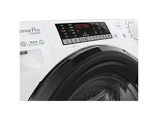 Laveuse-sécheuse CANDY CSOW41076TWMB8-S, chargement frontal, capacité de lavage 10 kg, capacité de séchage 7 kg, 17 programmes, profondeur 58 cm, blanc et noir, classe énergétique A + lot de 4 pieds anti-vibrations KOENIC pour lave-linge + désodorisant d'intérieur MELICONI ECO PARFUM FRESH MUSK