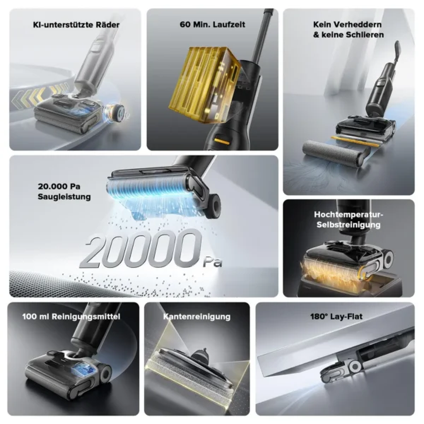 Aspirateur eau et poussière Roborock F25 ALT 20 000 Pa avec roues à intelligence artificielle, autonettoyage haute température et séchage à air chaud (90 °C)