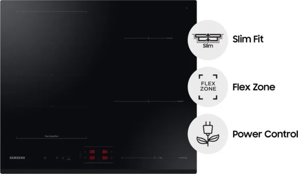 Plaque à induction Samsung NZ64B5045GK 60 cm Slim Fit Flex Zone, 4 zones de cuisson, limiteur de puissance WiFi