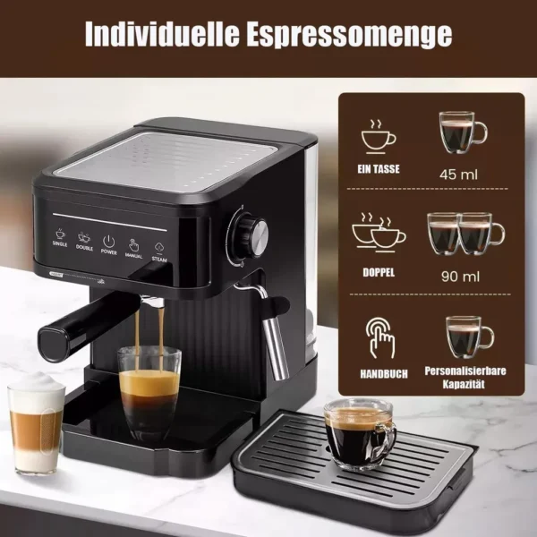 Machine à expresso semi-automatique ZELURXX 20 bars, écran tactile, mousseur à lait, réservoir d'eau de 1,8 litre, pour expresso et cappuccino, noire