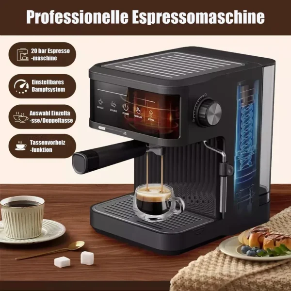 Machine à expresso semi-automatique ZELURXX 20 bars, écran tactile, mousseur à lait, réservoir d'eau de 1,8 litre, pour expresso et cappuccino, noire